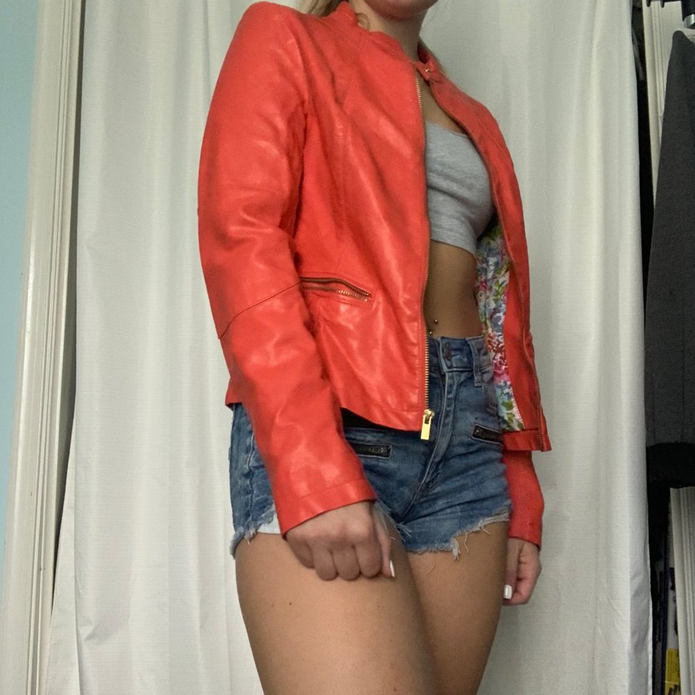 Orange/coral leather jacket